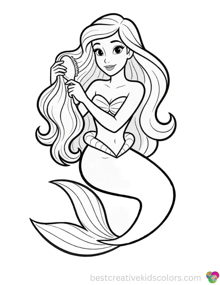 A mermaid princess brushing her long wavy hair.