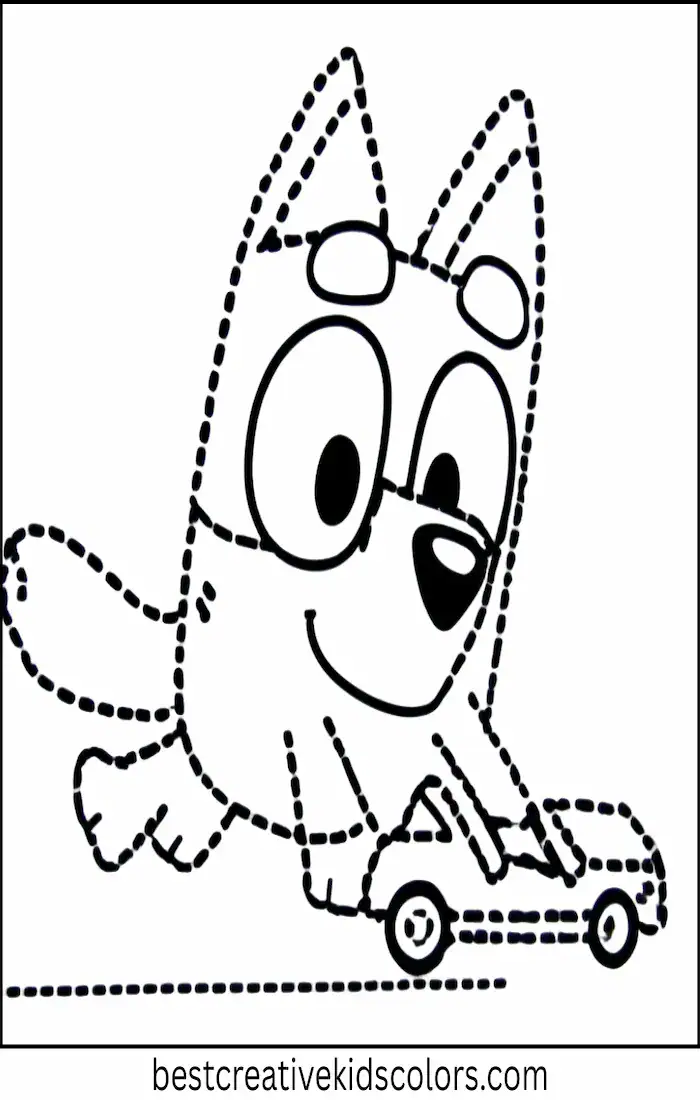 Bingo Plays with Toy Car – Bluey Coloring Outline