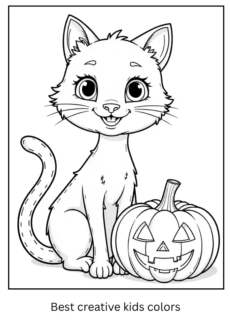 Black Cat Halloween Coloring Page
