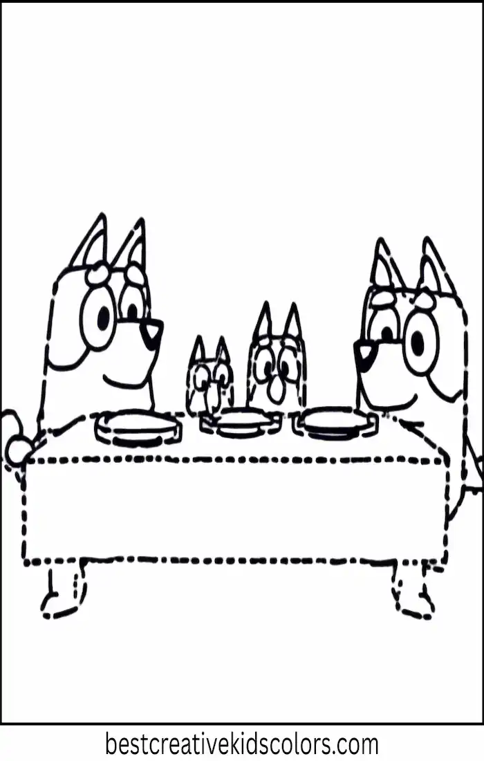 Bluey Coloring Pages – Family Eating Dinner