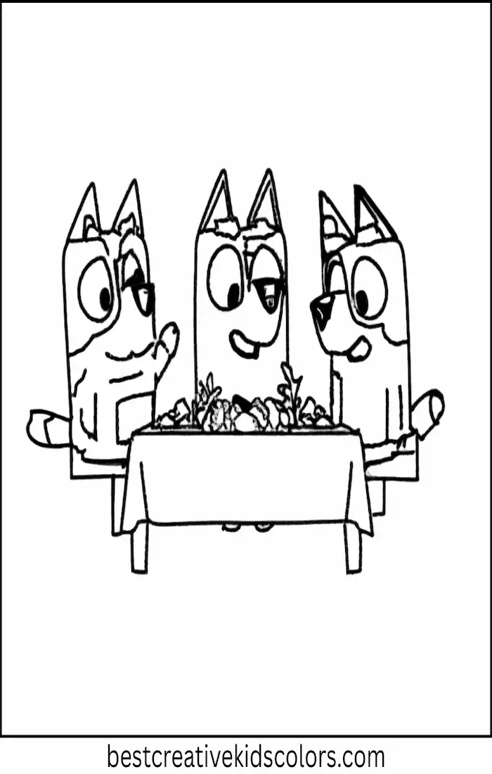 Bluey Family Thanksgiving Dinner – Easy Coloring