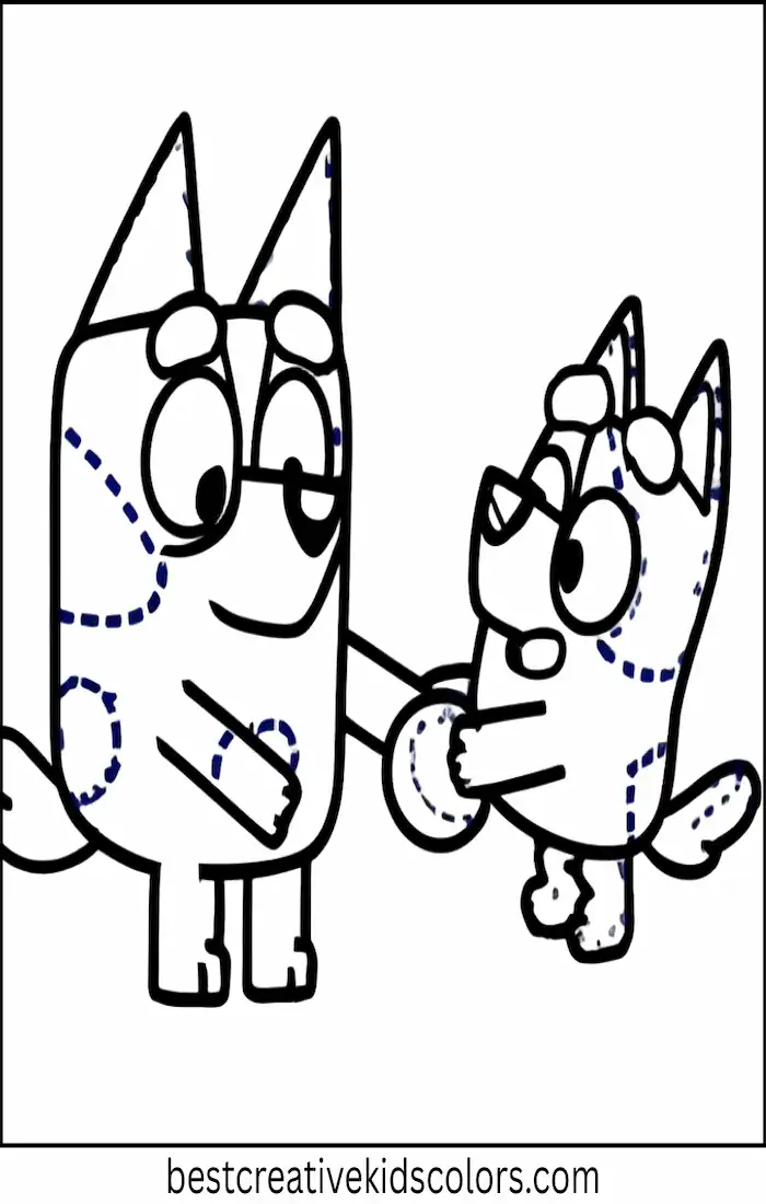 Bluey Helps Lucky with Ball – Kids Coloring Outline