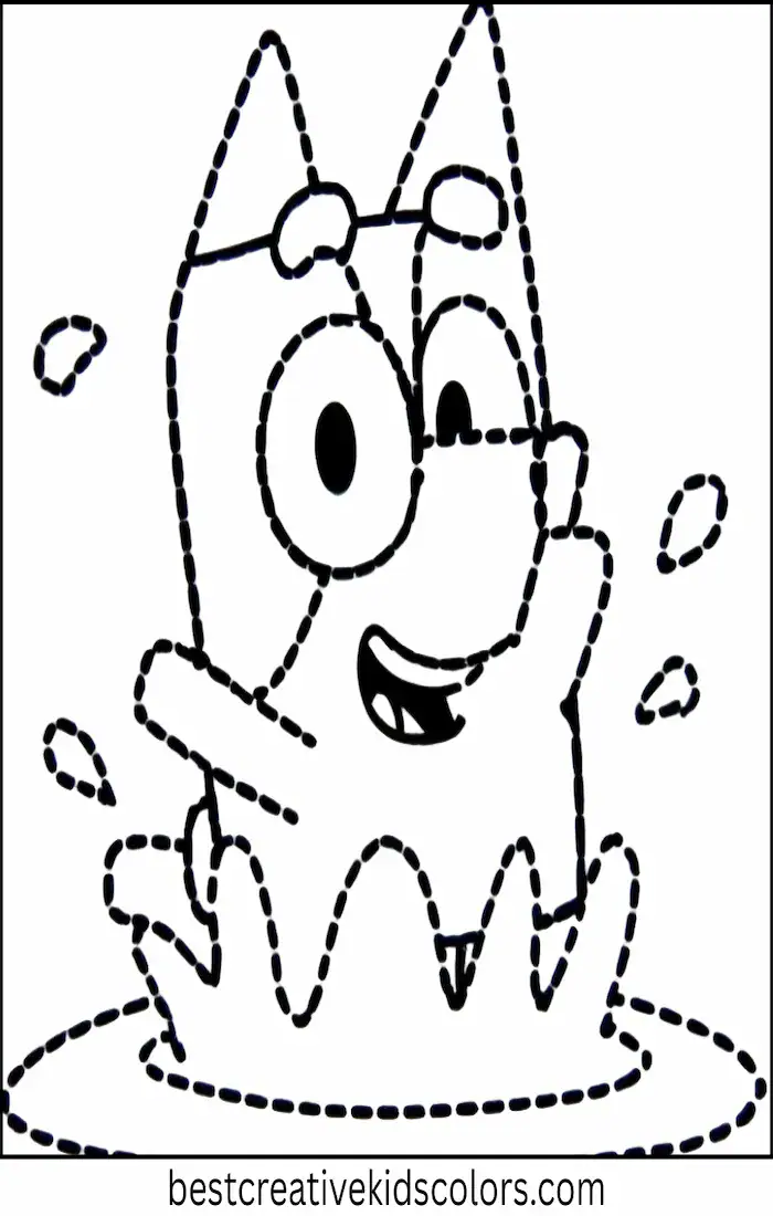 Bluey Jumps in Puddles – Kids Coloring Outline