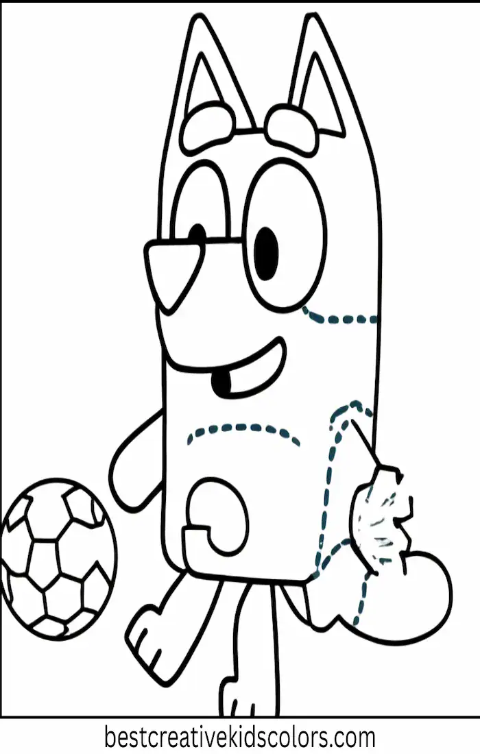 Bluey Plays Soccer – Kids Coloring Outline