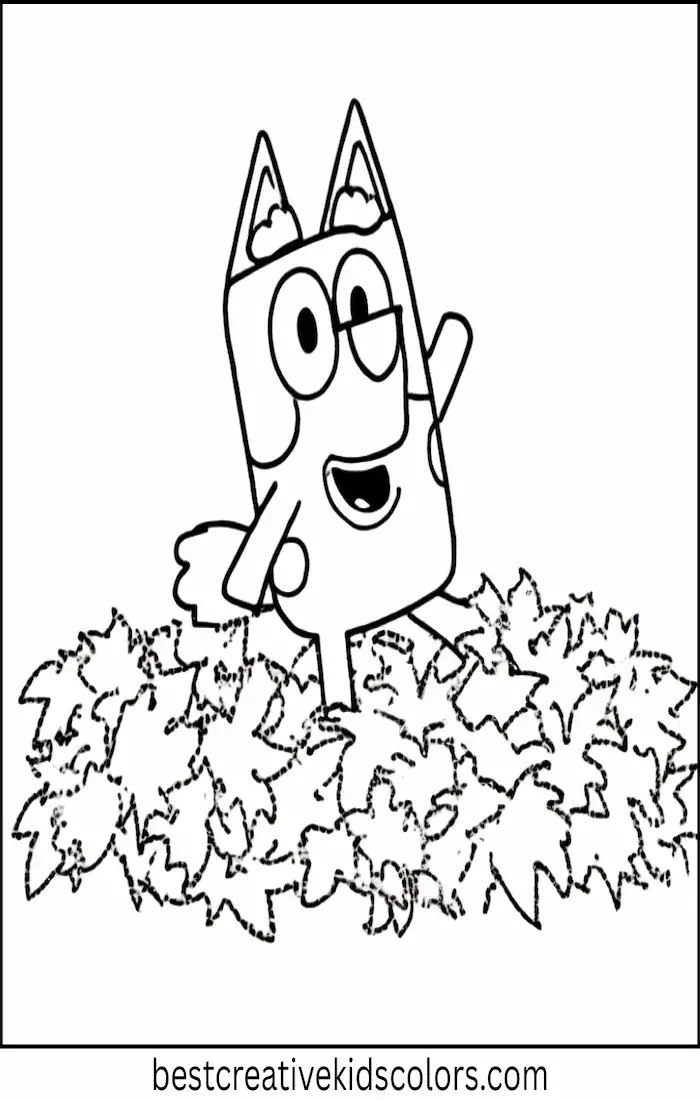 Bluey Plays in Autumn Leaves – Kids Coloring Outline