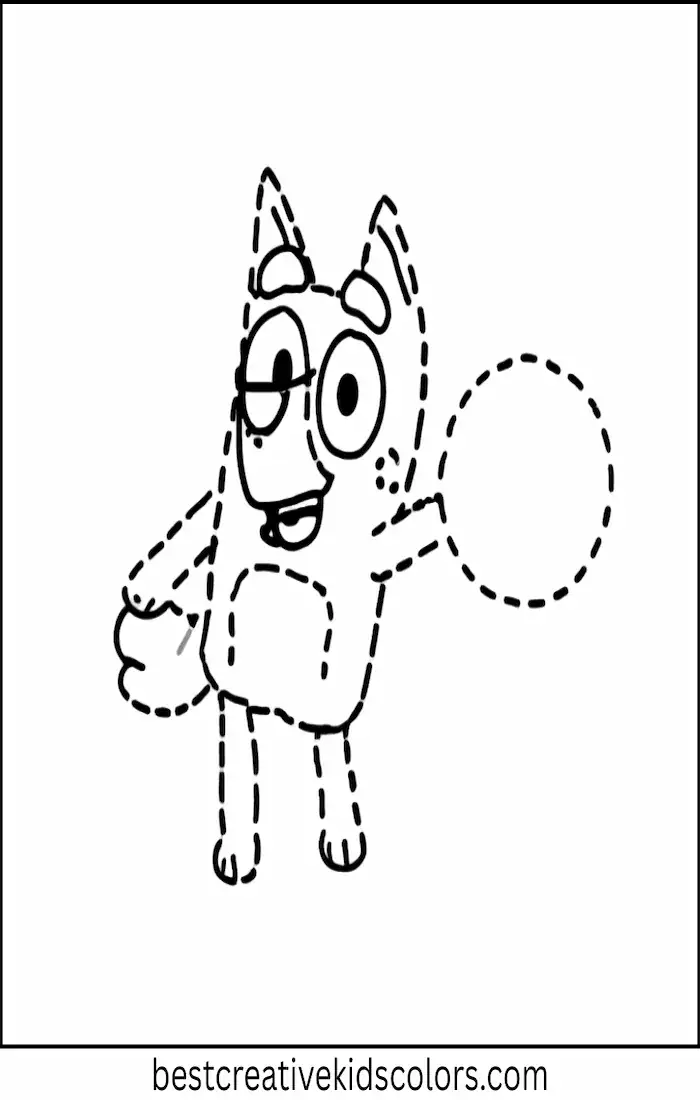 Bluey Plays in Snow on Winter Day – Kids Coloring Outline