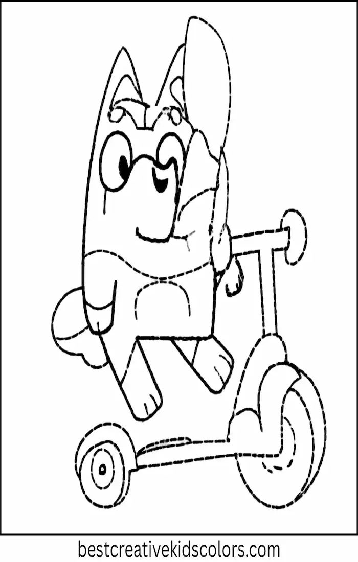 Bluey Rides Scooter – Kids Coloring Outline