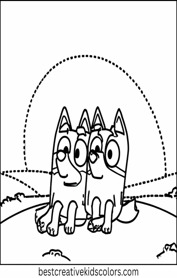The sisters sit on the grass looking at the sunset. Calm and easy-to-color nature outline for children.