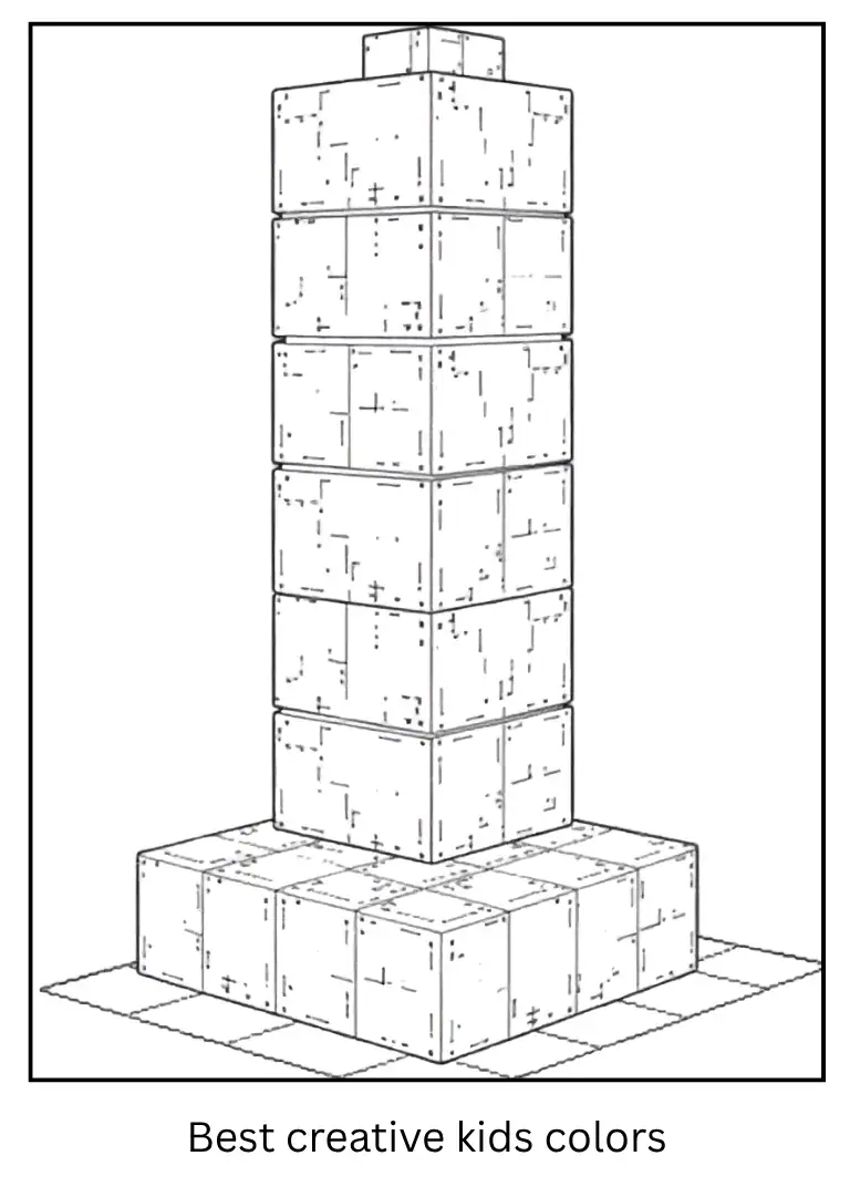 Building a Tall Tower – Minecraft Coloring Outline