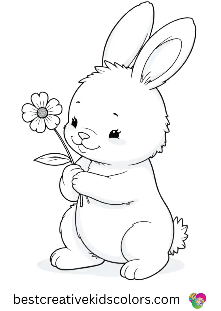 Bunny holding flower Jellycat shows a plush bunny bowing slightly while presenting a single flower.