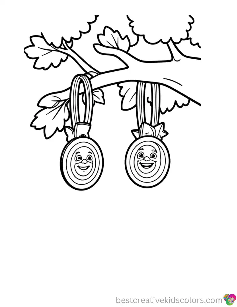 Hanging small ribbons from a tree branch, Captain America earrings smiles while exploring gently.