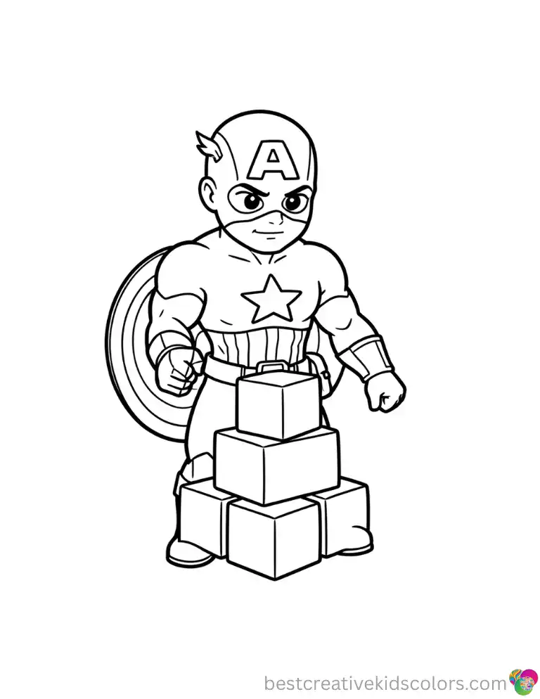 Captain america coloring images free download depicts him stacking soft felt squares into a small tower.