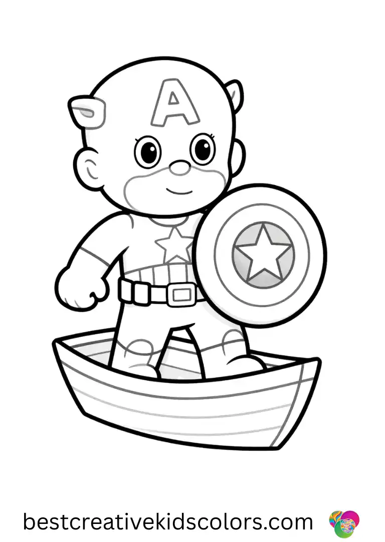 Sliding a wooden toy boat into a narrow stream, Captain america shield coloring page pdf smiles gently.