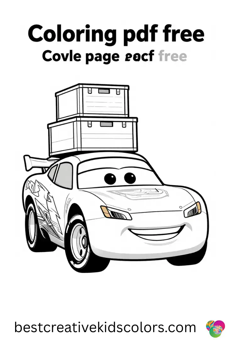 Cars lightning mcqueen coloring page pdf free depicts him carrying a stack of colorful crates on the hood.