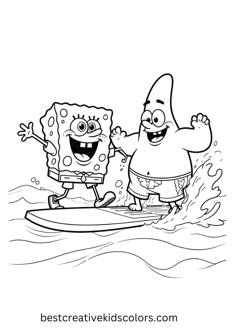 Catching Waves Together – SpongeBob and Patrick Coloring Pages