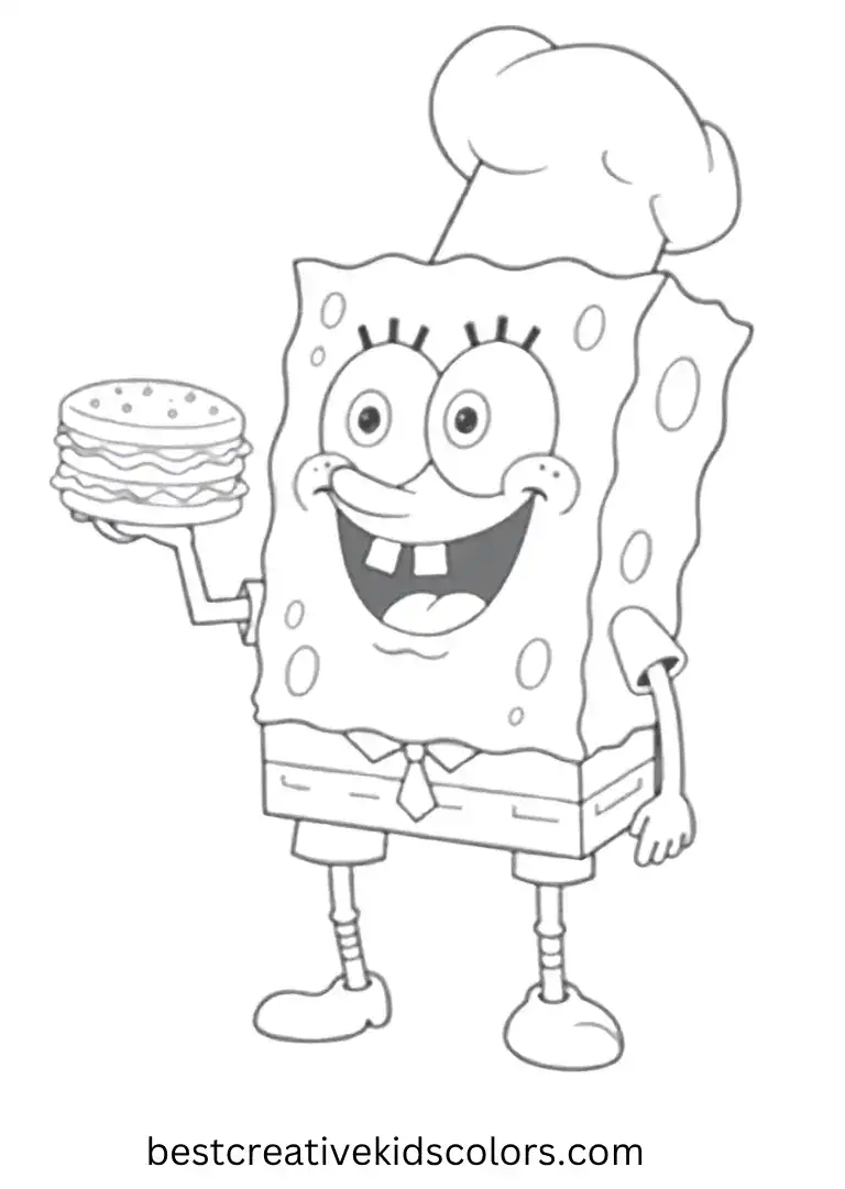 Chef Pose with Krabby Patty – SpongeBob Coloring Pages