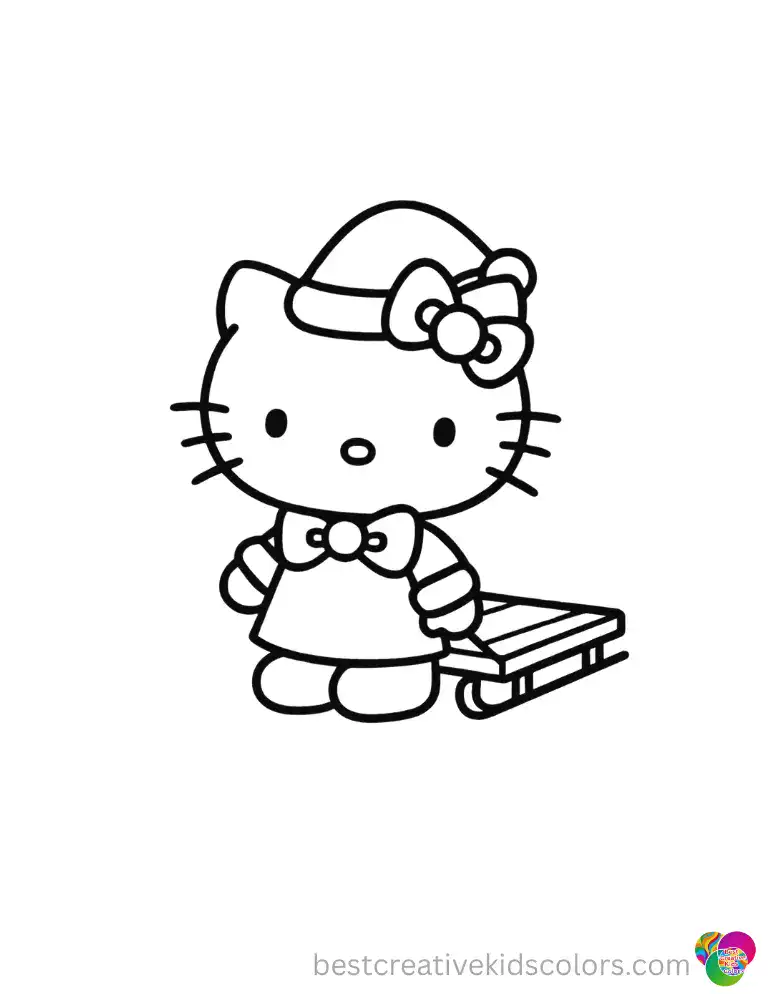 Hello Kitty sits happily under a glowing pine tree.