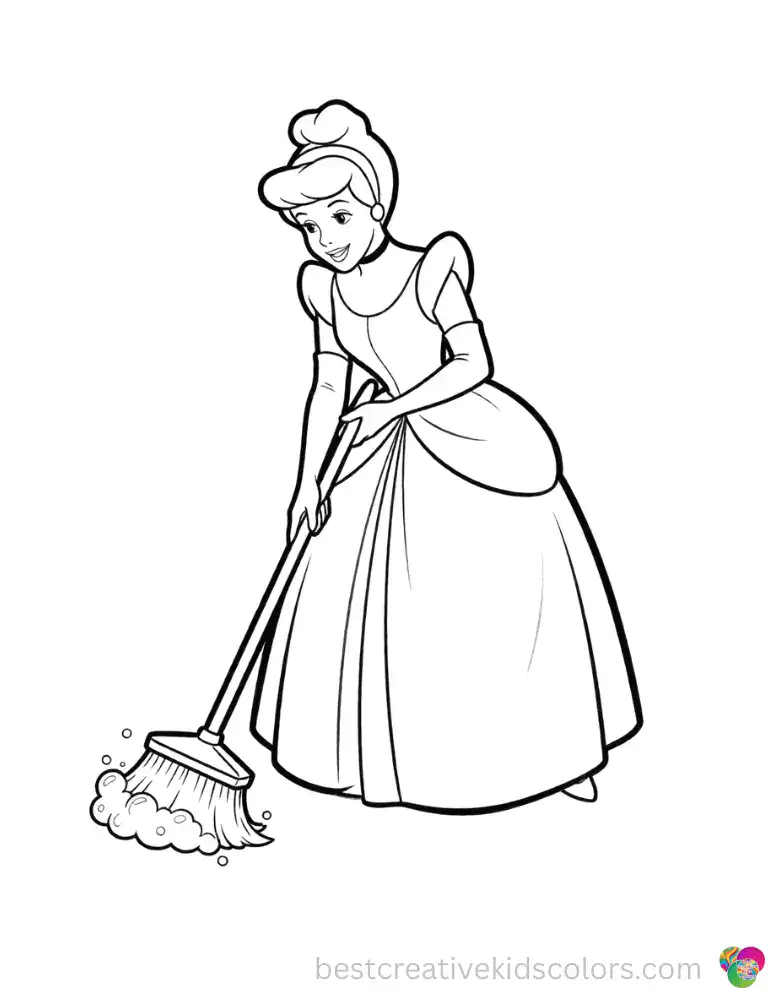 Cinderella scrubs the stone floor with a bubbly brush.