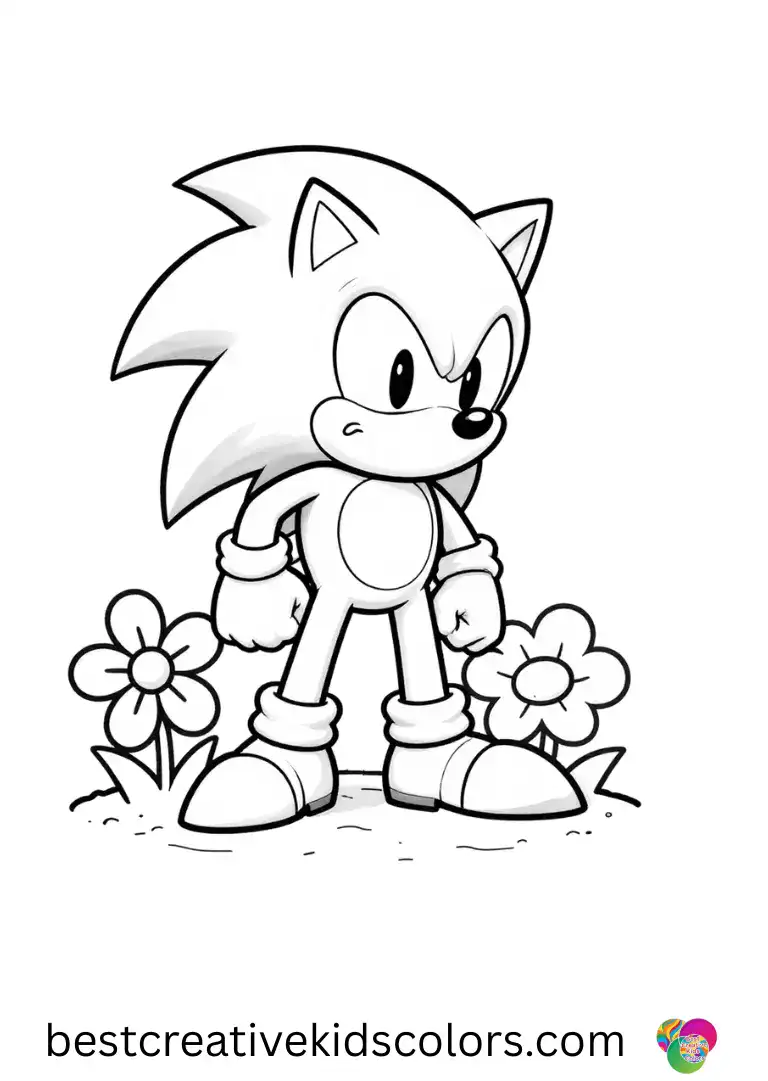 Classic Sonic coloring pages has Classic Sonic sketching flowers in the sand.
