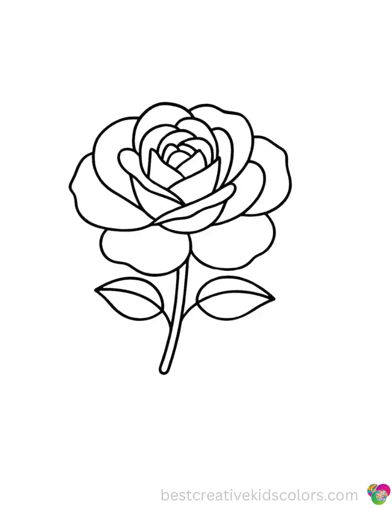 Coloring Page of a Rose with Open Petals to Print