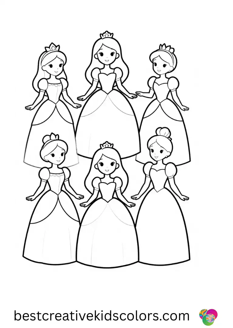 Coloring for girls easy depicts princesses creating patterns with cutout shapes.
