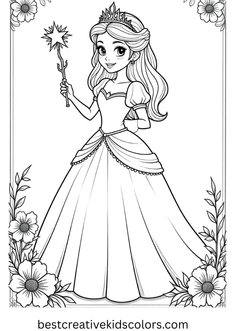 Have fun coloring royal scenes with Coloring pages for kids princess pdf, great for beginners.