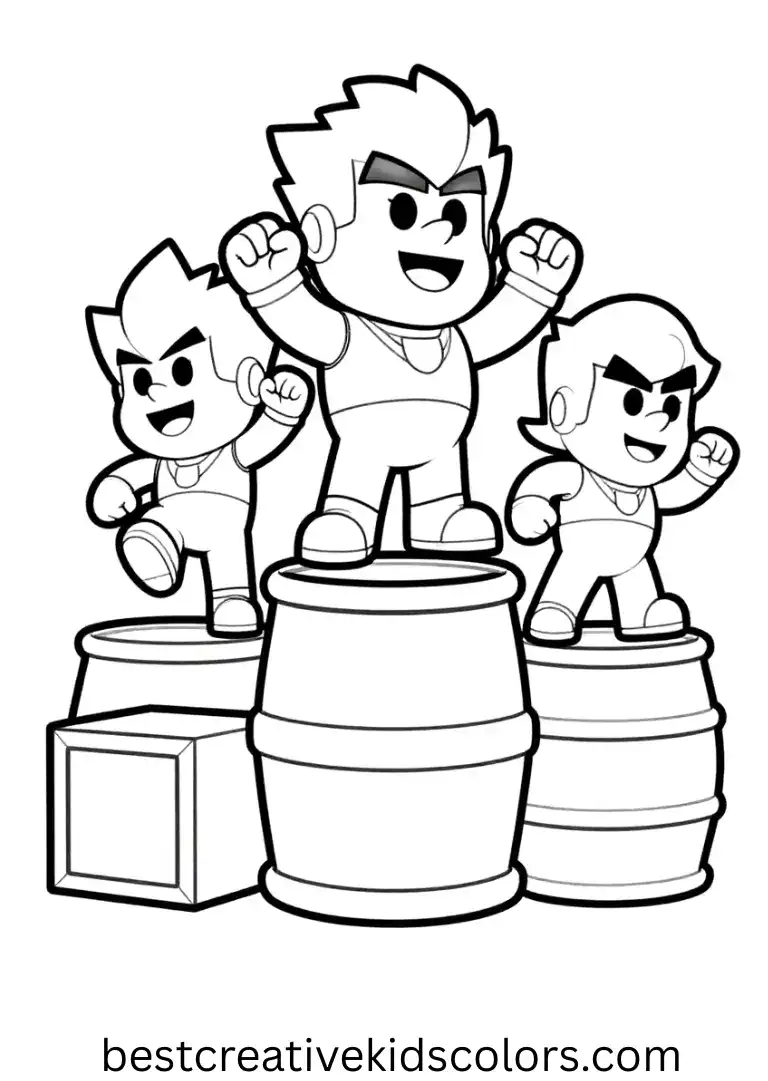 Characters jump over crates and barrels in Coloring sheets brawl stars.