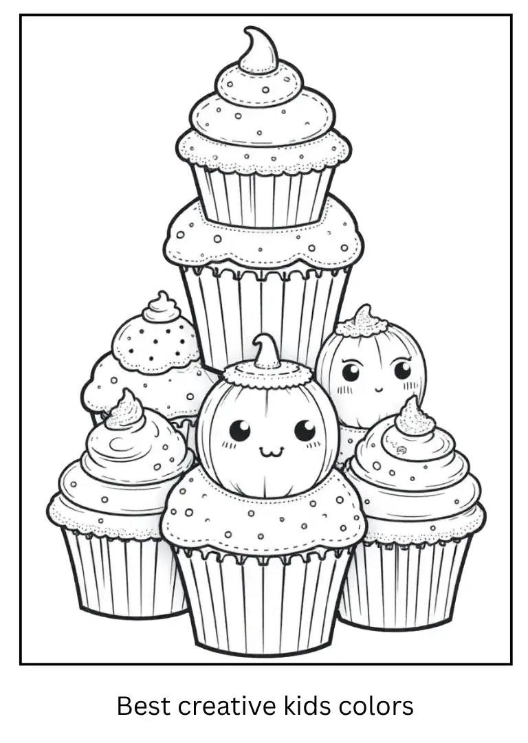 Cupcake Tower Halloween Coloring Sheet