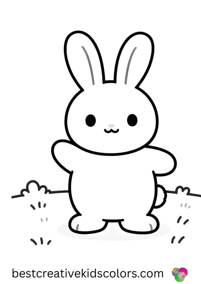 Cute Bunny coloring pages shows a bunny twirling in circles playfully on an open field.