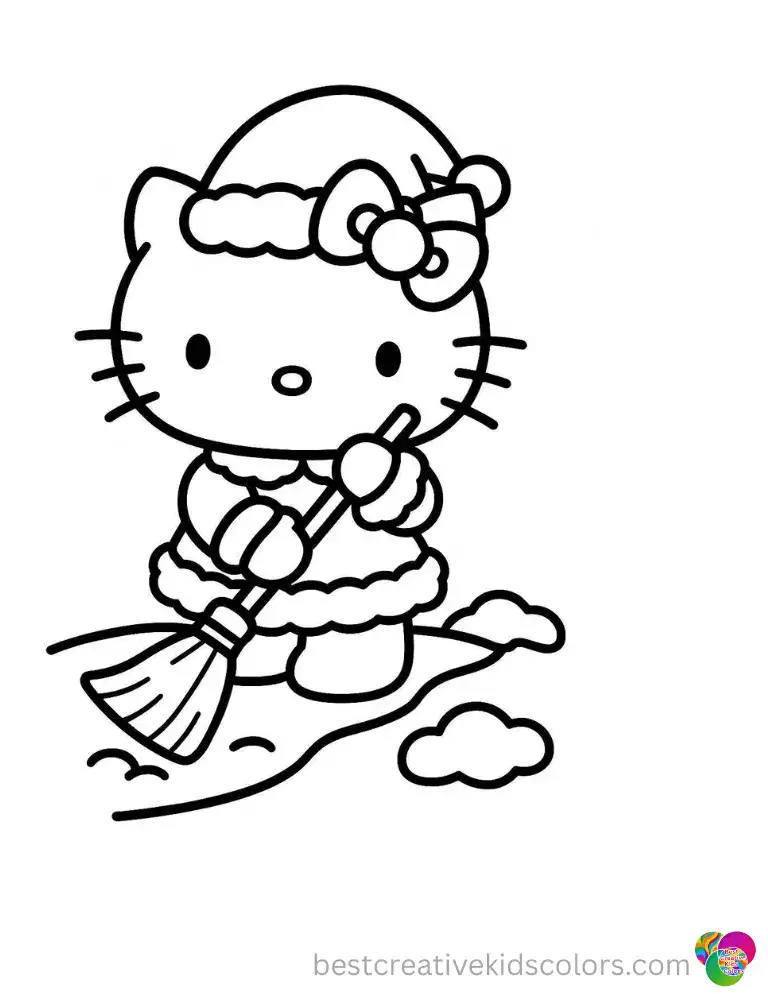 Hello Kitty and her friends ride a wooden sled down the hill.
