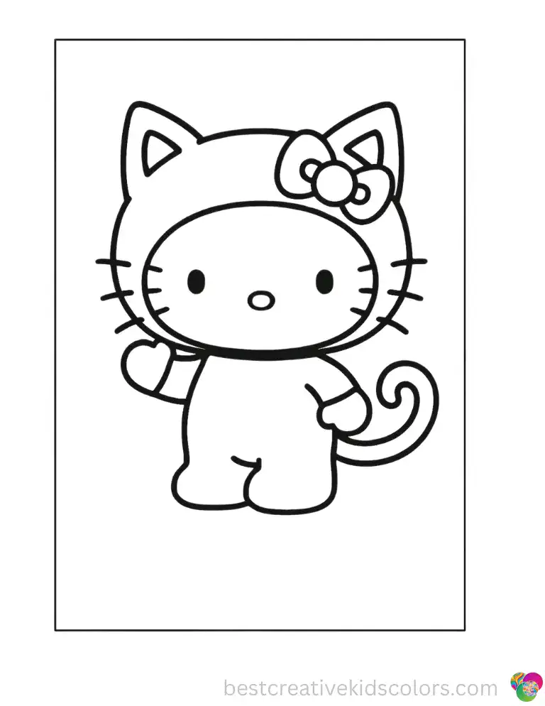 Ears pinned on and tail curling behind her Hello Kitty slips into her black cat costume feeling mysteriously cool. Color her free online in Color Online.