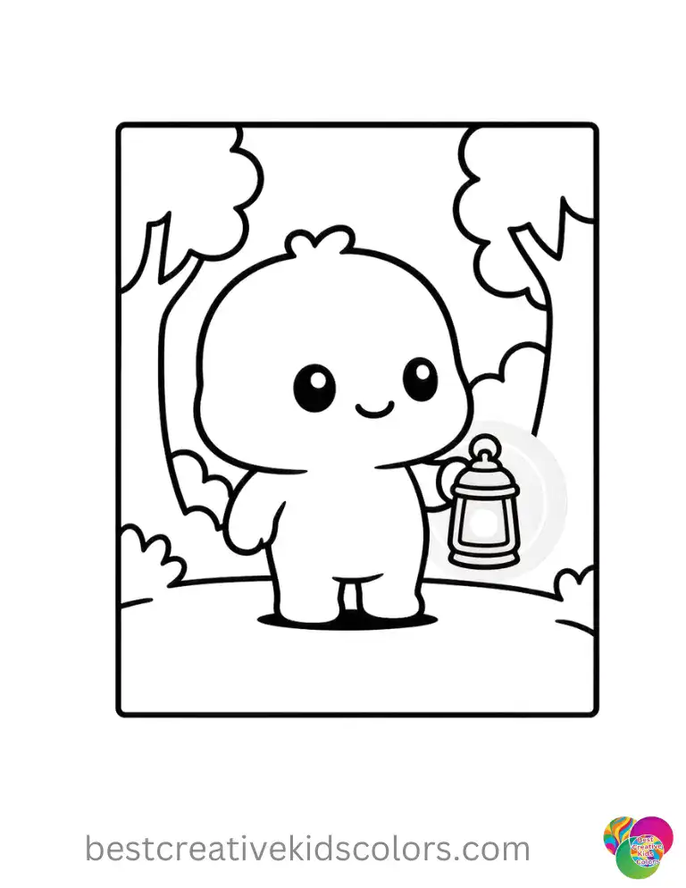 60+ Free Labubu Coloring Pages – Printable & Color Online 2 Cute Labubu Holding Yellow Lantern Coloring Sheet