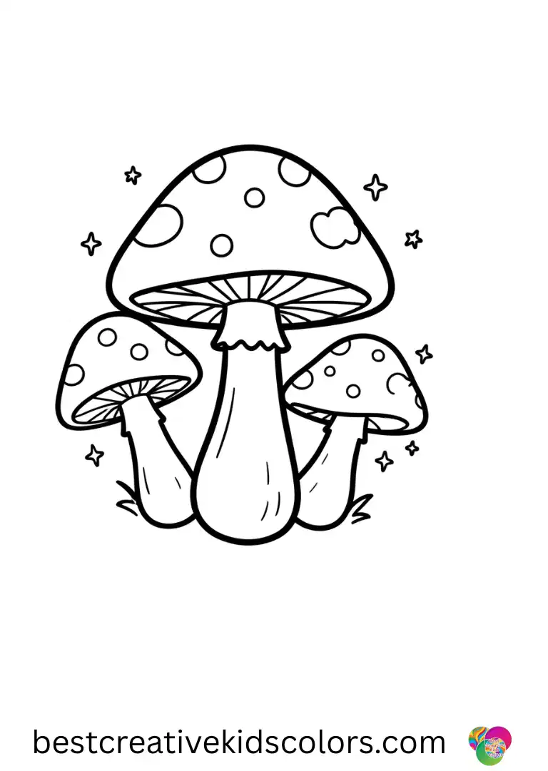 Cute cute mushroom coloring pages easy depict mushrooms with tiny magical sparks around their caps.