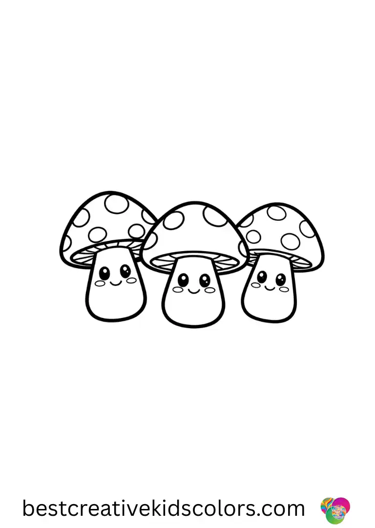 Cute cute mushroom coloring pages printable display mushrooms with floating rainbow-colored shapes.