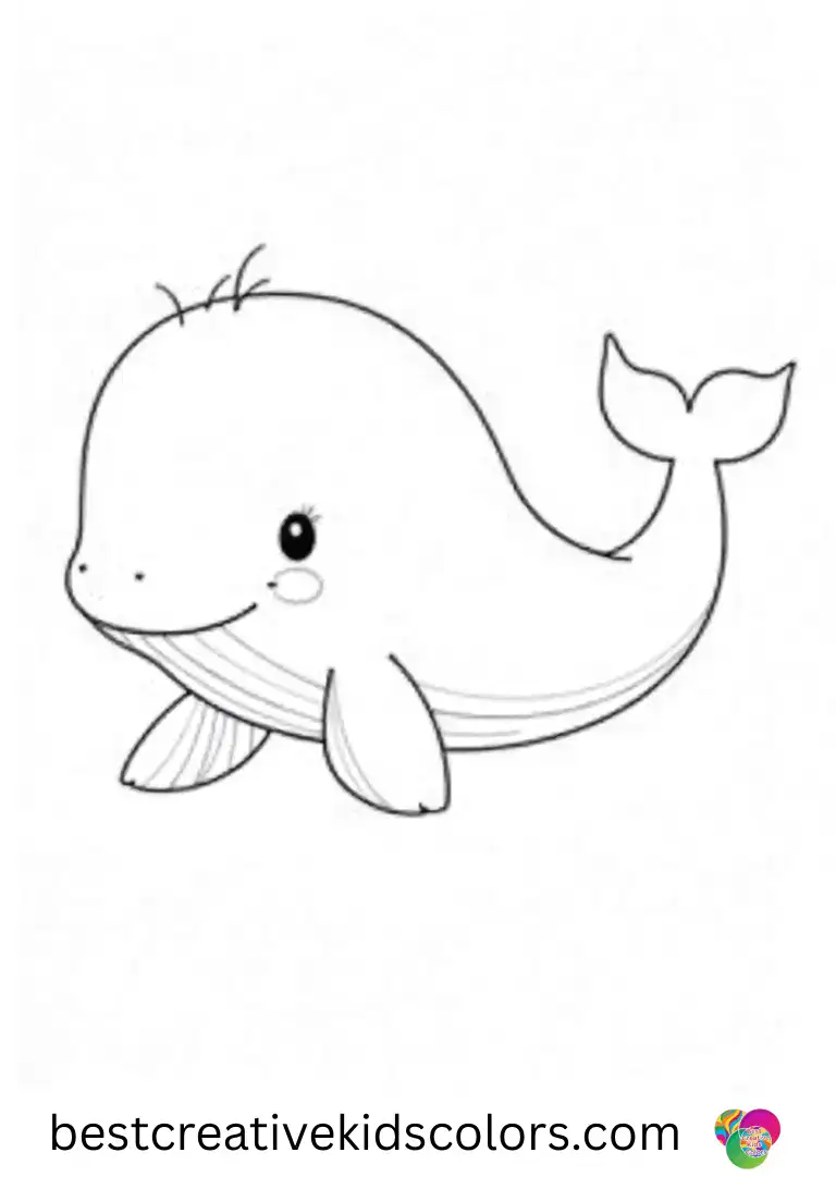 A whale lifts a single fin to shade its face in Cute june whale coloring page pdf.