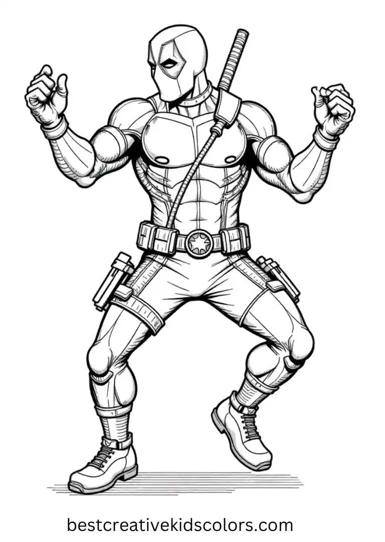 Spin into action with Deadpool showing off his breakdancing skills under comic lights.