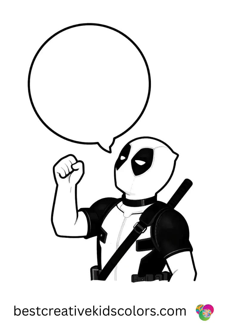 Color Deadpool blowing giant bubbles while chasing butterflies in Deadpool coloring pages pdf free download.