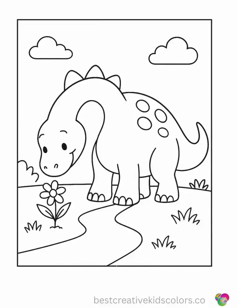 A big beast leans down to sniff a bright yellow flower growing by the path.