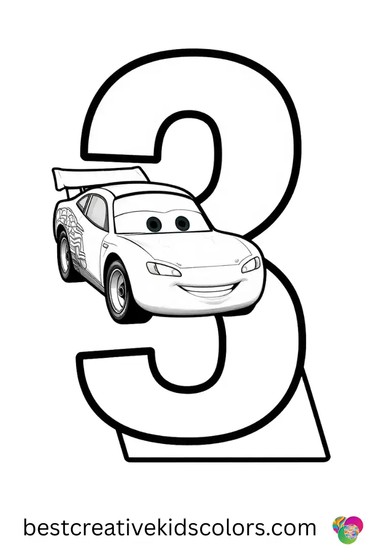 Disney Cars Colouring pages shows him painting numbers on a long ramp for counting practice.