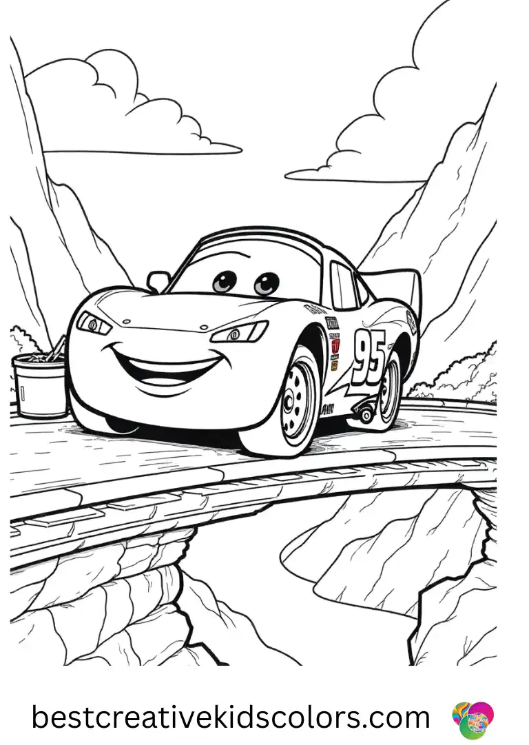 Disney Cars coloring pages printable PDF free features him carrying paint buckets to repaint a bridge.