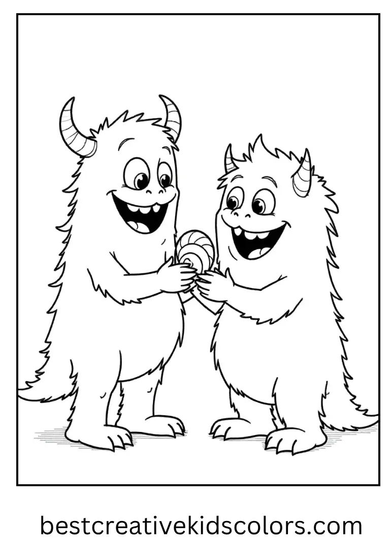 The boys meet a cute monster holding candy.