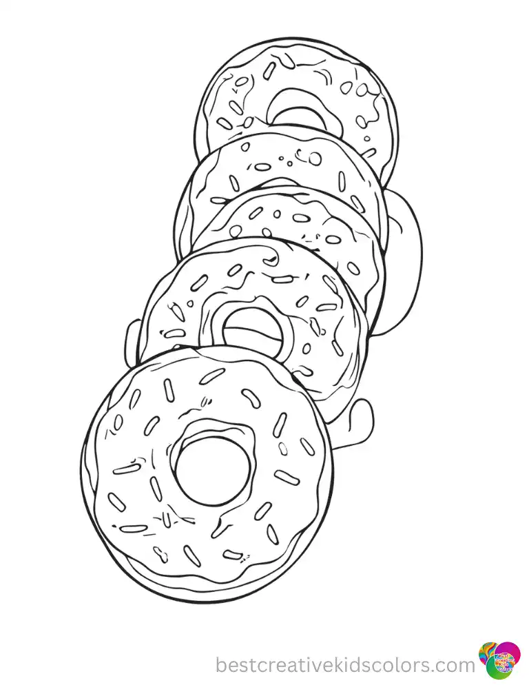 These Easy Donuts Coloring Pages to Print feature treats lined up like a little train.