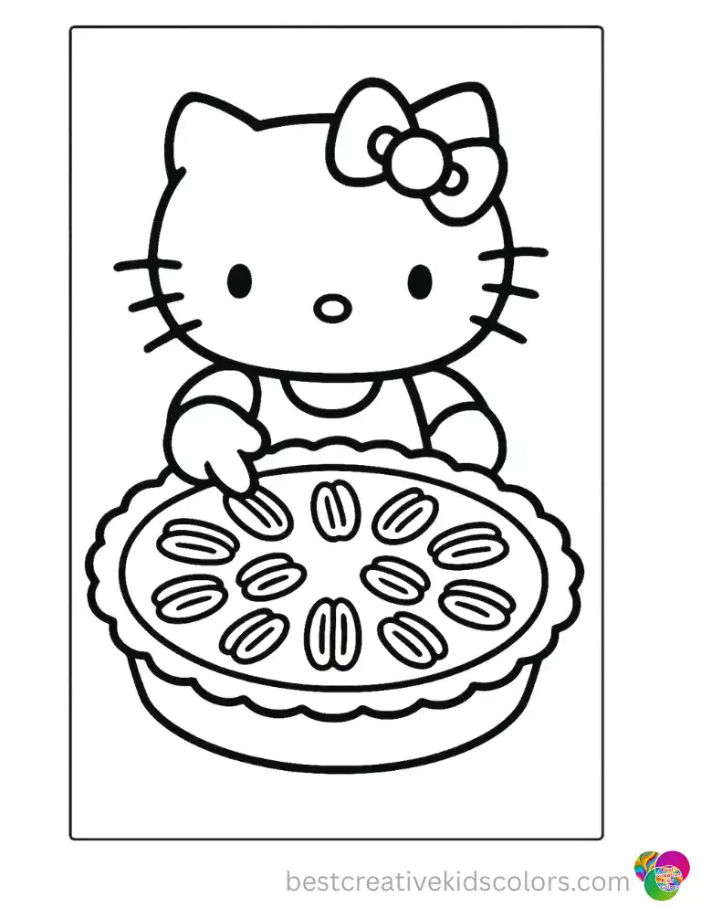 Pecan halves pressed carefully into a soft pie shell, Hello Kitty gets each one just right. Simple enough for little hands to print free.