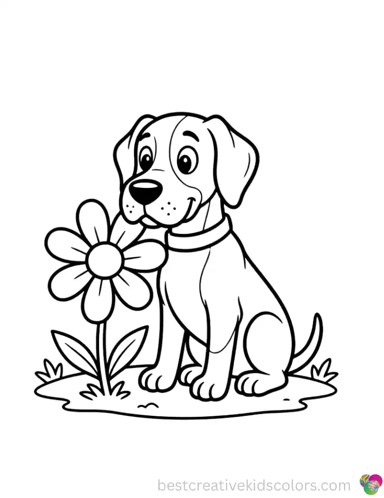 Scooby happily sniffs a fresh blooming daisy in this cute and simple coloring page for young kids.
