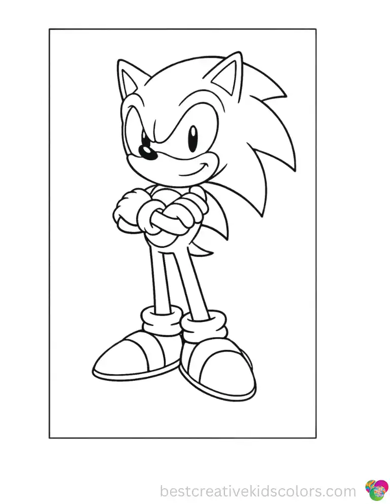 Sonic stands with arms crossed in his usual confident pose.