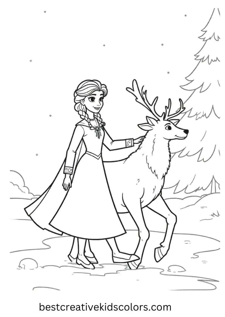 Elsa Walking Beside Sven