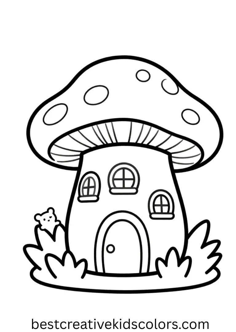 Tiny animals explore the fairy mushroom house coloring page pdf free download.