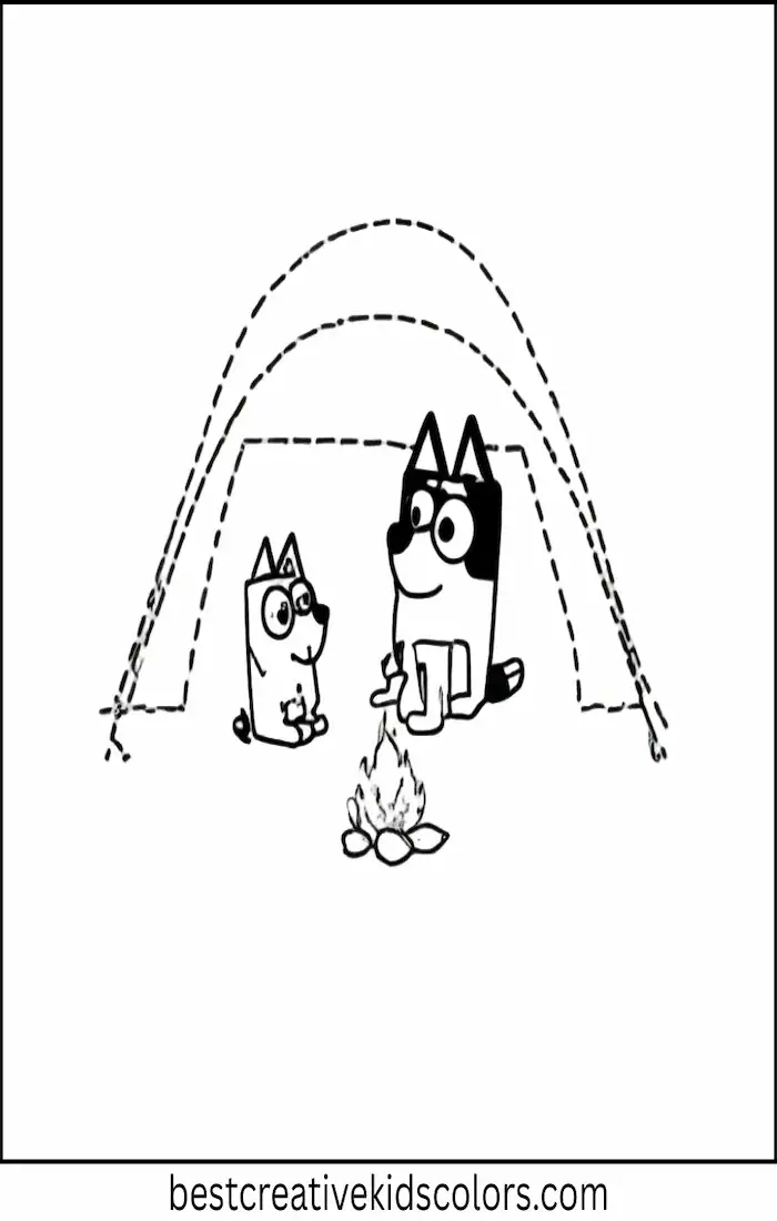 Family Camping Night with Bluey – Easy Coloring