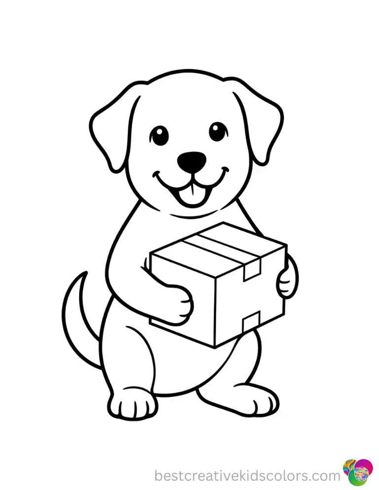 Look inside February coloring pages free printable to see a puppy lifting a basic box.