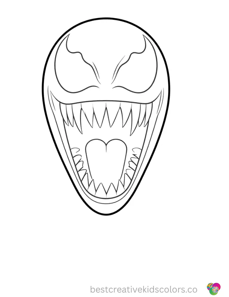 A fierce yet simple drawing of Venom opening his mouth wide in empty white space.